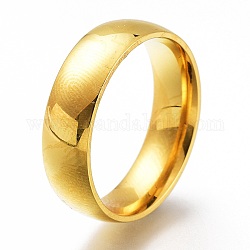 Anillos de dedo de 304 acero inoxidable, anillos de banda lisos, dorado, nosotros tamaño 6~9, diámetro interior: 16~19 mm