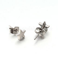 304 Stainless Steel Ear Studs, Hypoallergenic Earrings, Star, Stainless Steel Color, 7x7x1.3mm, Pin: 0.8mm