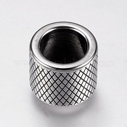 304 Stainless Steel Beads, Column, Antique Silver, 12x10mm, Hole: 8mm