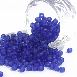 Perles de rocaille en verre, couleurs mates, ronde, bleu, 4mm, Trou: 1~1.5mm, environ 4500 pcs / livre