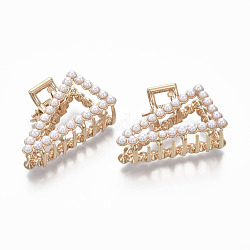 Alloy Claw Hair Clips, with ABS Plastic Imitation Pearl, Triangle, Light Gold, White, 50x30x23.5mm