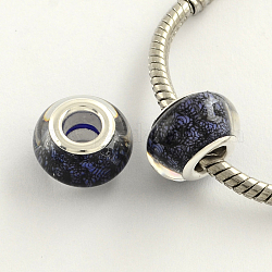 Large Hole Acrylic European Beads, with Platinum Tone Brass Double Cores, Rondelle, DarkSlate Blue, 14x9mm, Hole: 5mm