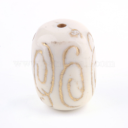 Column Plating Acrylic Beads, Golden Metal Enlaced, Beige, 18.5x14mm, Hole: 1.5mm, about 205pcs/500g