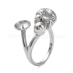 304 fornituras de anillo de puño abierto de acero inoxidable, ajustes de anillo para cuentas medio perforadas, color acero inoxidable, diámetro interior: 16 mm, Bandeja: 6.5 mm, pin: 0.6 mm