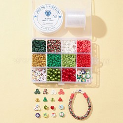 Kit de diy para hacer pulseras navideñas, incluyendo semillas de vidrio redondas y discos de arcilla polimérica y perlas de plástico abs y cuentas de letras acrílicas, color mezclado