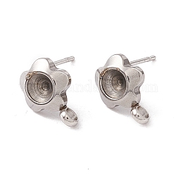 304 Stainless Steel Stud Earring Findings, with 316 Surgical Stainless Steel Pins and Vertical Loops, Earring Settings For Pointed Back Rhinestone, Flower, Stainless Steel Color, 10x7.5mm, Hole: 2mm, Pin: 0.7mm, Tray: 4mm