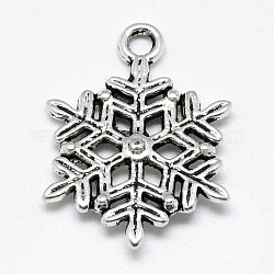 Tibetan Style Alloy Pendants, Snowflake, Cadmium Free & Nickel Free & Lead Free, Antique Silver, 22.5x16.5x3mm, Hole: 2mm, about 730pcs/1000g