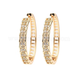 Brass Micro Pave Cubic Zirconia Hoop Earring, Hollow Square, Light Gold, 34x4.5mm