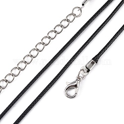 Fabrication de collier en corde de polyester ciré coréen, avec mousquetons en alliage et rallonge de chaîne en fer, noir, 18.1 pouce, 1.5mm