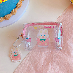 PVC Plastic Wallets, Transparent Coin Purse Jewelry Storage, Rectangle with Rabbit, Deep Pink, 9x6x7cm