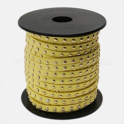 Golden Aluminum Studded Faux Suede Cord, Faux Suede Lace, Champagne Yellow, 5x2mm, about 20yards/roll