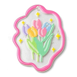 Transparent Glitter Dust Powder, Acrylic Pendants, Flower, Colorful, 39x28.5x2mm, Hole: 1.8mm