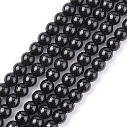 Cuentas sintéticas piedras negras hebras, teñido, redondo, negro, 6mm, agujero: 0.8 mm, aproximamente 62 pcs / cadena, 14.5~15 pulgada
