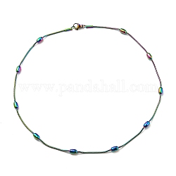 Placcatura ionica (ip) 304 collana a catena serpente rotonda in acciaio inossidabile con perline ovali, colore arcobaleno, 16.46 pollice (41.8 cm)