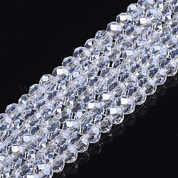 Abalorios de vidrio electroplate hebras, lustre de la perla chapado, facetados, rerondana plana, Claro, 10x8mm, agujero: 1 mm, aproximamente 65~66 pcs / cadena, 20.8~21.2 pulgada (53~54 cm)