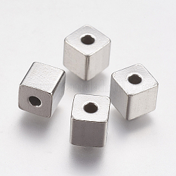 304 perline in acciaio inossidabile, cubo, colore acciaio inossidabile, 6x6x6mm, Foro: 2 mm