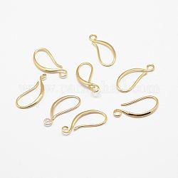Brass Earring Hooks, Ear Wire, with Horizontal Loop, Long-Lasting Plated, Real 18K Gold Plated, 21x9x1.5mm, Hole: 2mm, 21 Gauge, Pin: 0.7x0.8mm