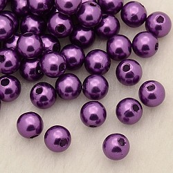 Perles acryliques de perles d'imitation, teinte, ronde, violet, 6x5.5mm, Trou: 1.5~2mm, environ 4500 pcs / livre