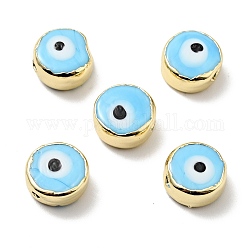 Main mal de perles au chalumeau des yeux, avec les accessoires en laiton, plat rond, lumière bleu ciel, 11.5x6mm, Trou: 1.6mm