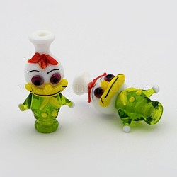Handmade Lampwork 3D Cartoon Duck Beads, Green Yellow, 36x20x16mm, Hole: 2.5~3mm