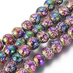 Fili di perle di roccia lavica naturale elettrodeposta, tondo, multicolore placcato, 8mm, Foro: 1 mm,circa48pcs/filo, 15.75 pollici (40 cm)
