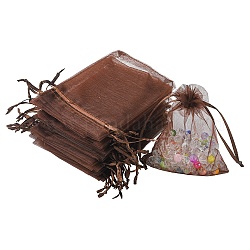 Sacs en organza pochettes de rangement pour bijoux, sacs-cadeaux de cordon de maille de partie de faveur de mariage, chocolat, 12x9 cm