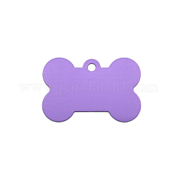 Colgantes de aluminio de colores, Corte con laser, encanto de etiqueta de identificación del número de teléfono del nombre de la mascota del perro de doble cara, hueso, púrpura medio, 25x38x1mm, agujero: 3 mm