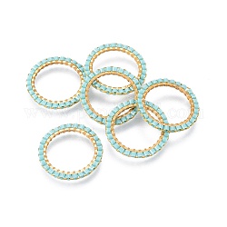 Miyuki & toho perles de rocaille japonaises faites à la main, avec anneau connecteurs en 304 acier inoxydable plaqué or, motif de tissage, Anneau / cercle, turquoise pale, 18~19x1.7mm, diamètre intérieur: 14 mm