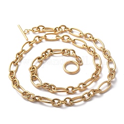 Ion Plating(IP) 304 Stainless Steel Figaro Chain Necklaces, with Toggle Clasps, Golden, 20.59 inch(52.3cm)