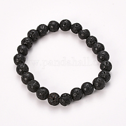 Bracelets extensibles perlés en pierre de lave naturelle, ronde, 2-1/4 pouce (58 mm), perle: 12~13 mm