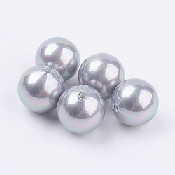 Shell Pearl Half Drilled Beads, Round, Light Grey, 14mm, Hole: 1mm