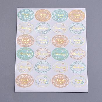 1 Inch Thank You Sticker, DIY Label Paster Picture Stickers, Oval with Word Thank You and Flower Pattern, Colorful, Sticker: 35x25mm, about 24pcs/sheet