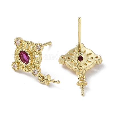 Фурнитура для сережек-гвоздиков с ромбами из латуни с кубическим цирконием KK-B087-04G-1-1