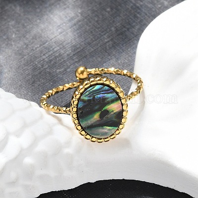 Овальные манжеты из ракушки пауа из нержавеющей стали 304 для женщин RJEW-G346-07G-01-1