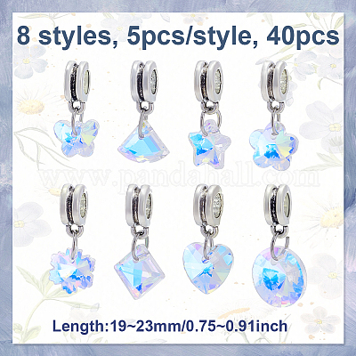 40 шт. 8 стиля прозрачные стеклянные европейские подвески-шармы PALLOY-GA00042-1