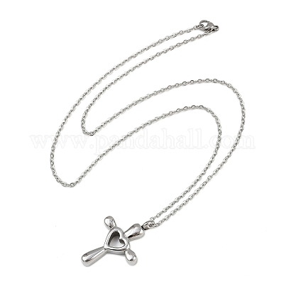 304 нержавеющая сталь кулон в форме сердца крест урна для праха домашних животных ожерелья NJEW-S455-05P-1