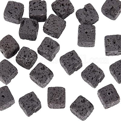 天然溶岩岩ビーズ連売り キューブ 10x10x10mm 穴：1mm 約36個/連 15.55