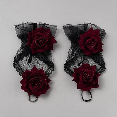 Кружевные перчатки из розового бархата AJEW-WH20006-109-1