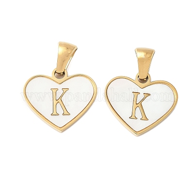 Сердце из натуральной белой ракушки из нержавеющей стали 304 с подвесками в виде инициалов STAS-R168-25G-K-1