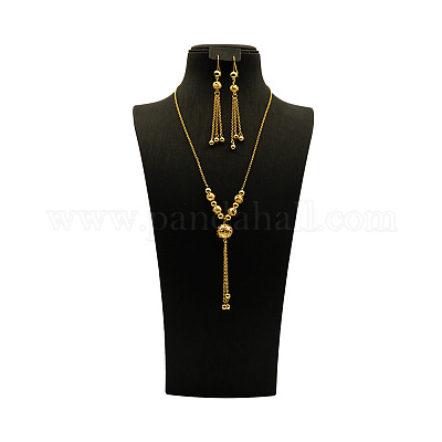 Ожерелья с подвесками-кисточками из круглых бусин и латуни и комплекты серег-колец FS-WGD59F5-02-1