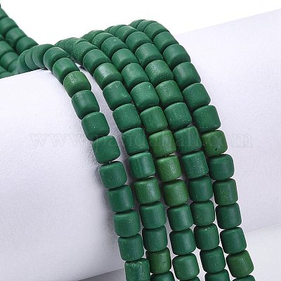 Handmade Polymer Clay Bead Strands, Column, Dark Green, 6.5x6mm, Hole:  1.2mm, about 61pcs/strand, 15.75 inch(40cm)