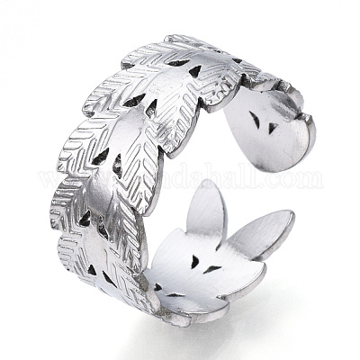 Некорневой лист из нержавеющей стали 304 открытый манжетный перстень для женщин RJEW-N040-11-1