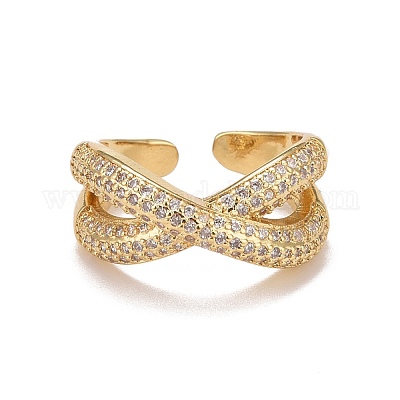 Кольцо-манжета с прозрачным кубическим цирконием и крест-накрест RJEW-G251-05G-1