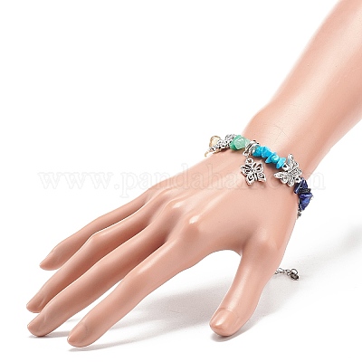 7 шт. 7 стильных браслета с шармами в виде бабочек из сплава BJEW-JB08875-1