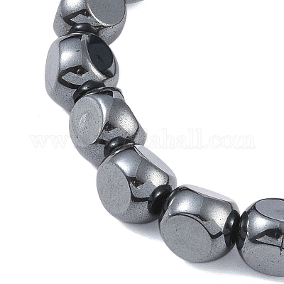 Ограненные круглые мужские браслеты-стрейч из синтетического немагнитного гематита BJEW-E102-04-1