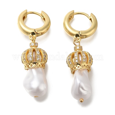 Серьги-кольца из латуни с микропаве из прозрачного кубического циркония EJEW-H016-05G-02-1