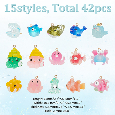 42 шт. подвески из прозрачной смолы с морскими организмами RESI-WR0001-08-1