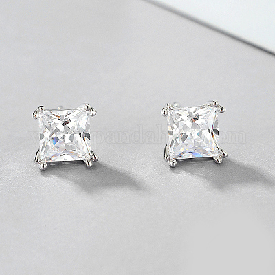 Элегантные серебряные серьги-гвоздики с квадратным цирконием для женского праздника VR4295-1