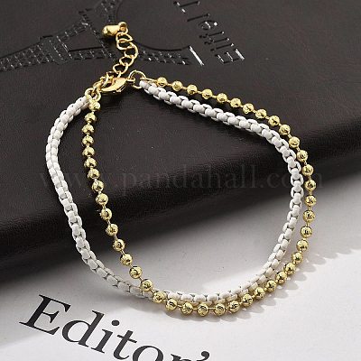 Браслеты из латунных бусин в два ряда BJEW-U027-02G-1