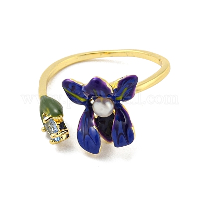 Открытые манжеты из латуни с цветочной эмалью RJEW-H220-24G-1